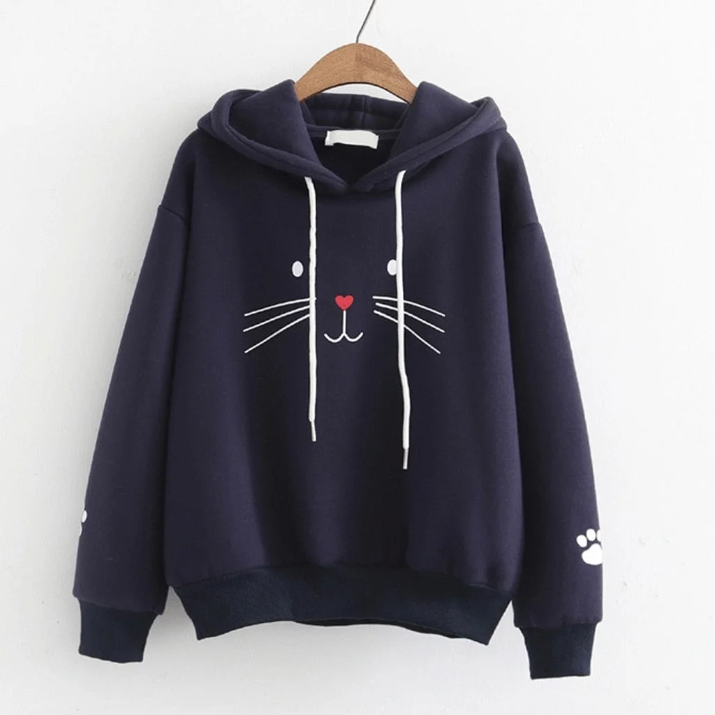 Women Hoodies Autumn Winter Top Cat Printing Shirt Long Sleeve Hooded Pullover Hoodies Sweatshirt Casual Loose Women Hoodie 2021