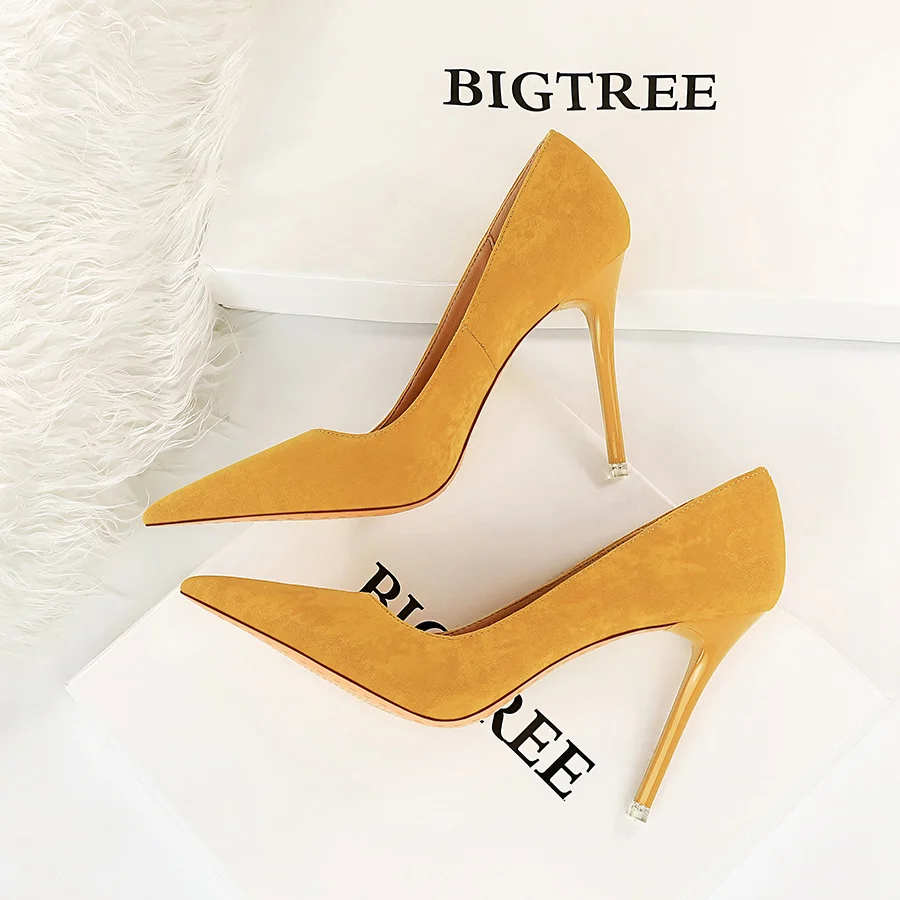 Colourp Colourp Fashion Simple Thin Heel Ultra High Heel Suede Shallow Pointed Sexy Club Show Thin Women's Singles Shoes