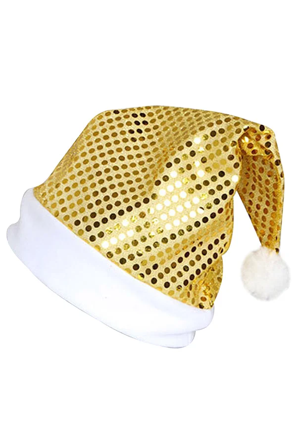 Womens Sequined Christmas Santa Pom Pom Hat Yellow-elleschic