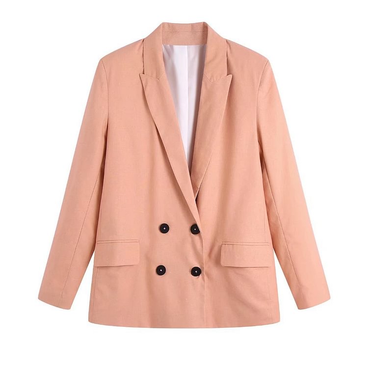 Flaxmaker New Fall Double-breasted Blazer Two Piece Set