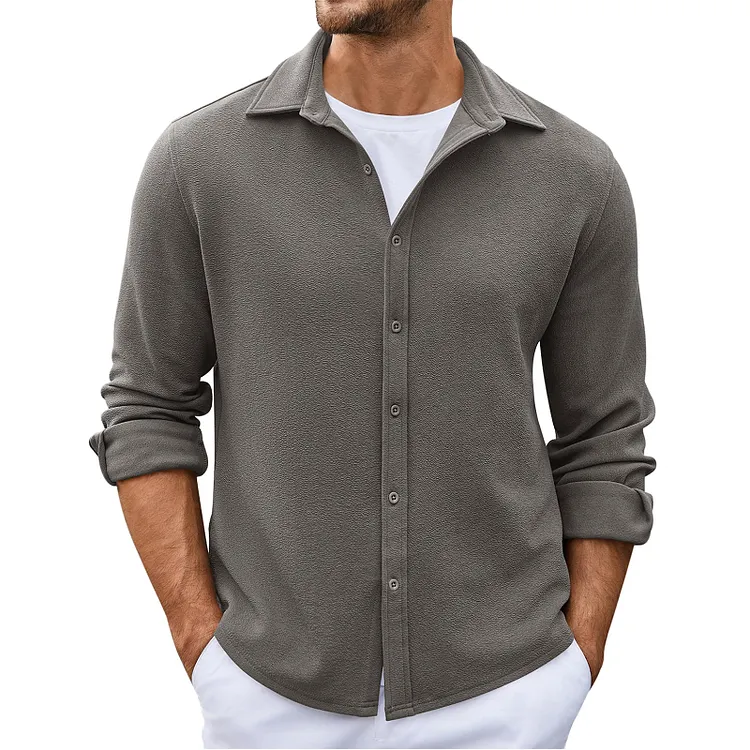 Men's Casual Solid Color Lapel Long Sleeve Shirt 34987180Y
