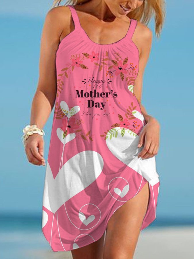 Mother's Day Letter Print Beach Dress
