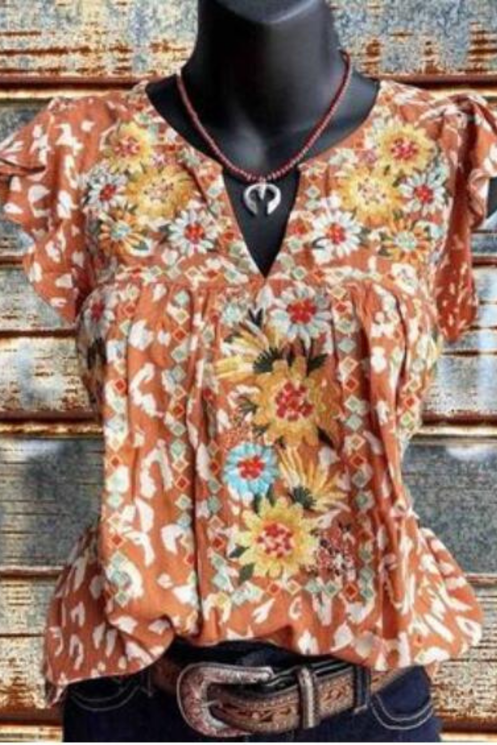 2021 Ethnic Casual Loose V-Neck Printed Shirt Short-Sleeved Shirts Blouse