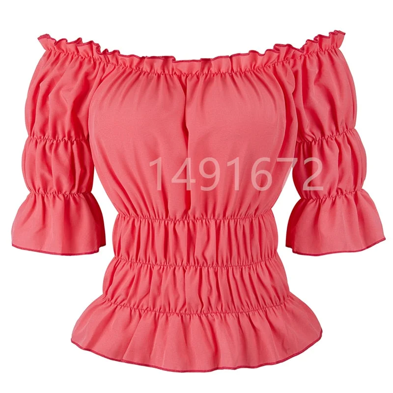Women Renaissance Medieval Chemise Shirt Victorian Girls Gothic Retro Peasant Wench off shoulder Blouse Resist top Costume