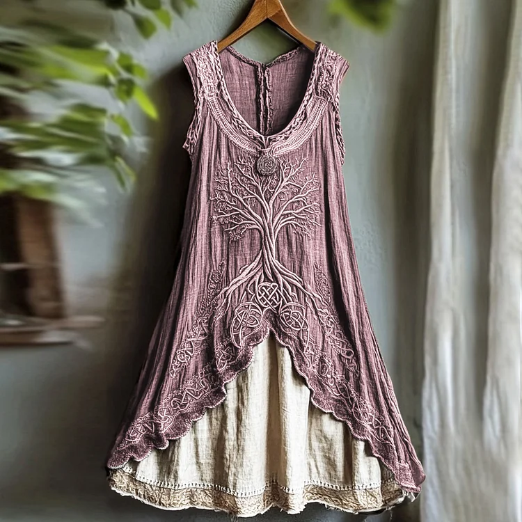 VChics Tribal Viking Life Of Tree Celtic Knot Lace Art Linen Tank Dress