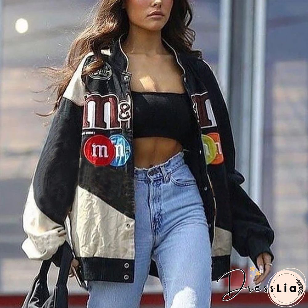 Winter New Print Casual Loose Long Sleeve Collar Jacket