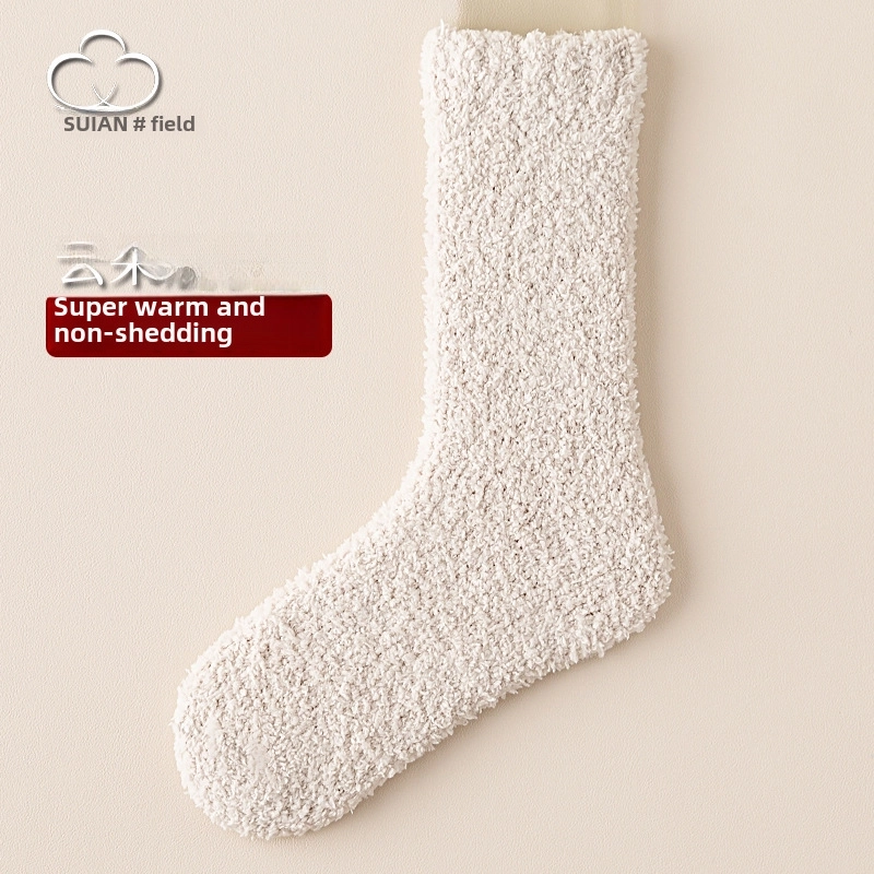 Coral Velvet Socks Women’s Mid-calf Length Socks Autumn And Winter Fleece-lined Thick Warm Plush Women’s Socks Winter Floor Sleep Socks Women