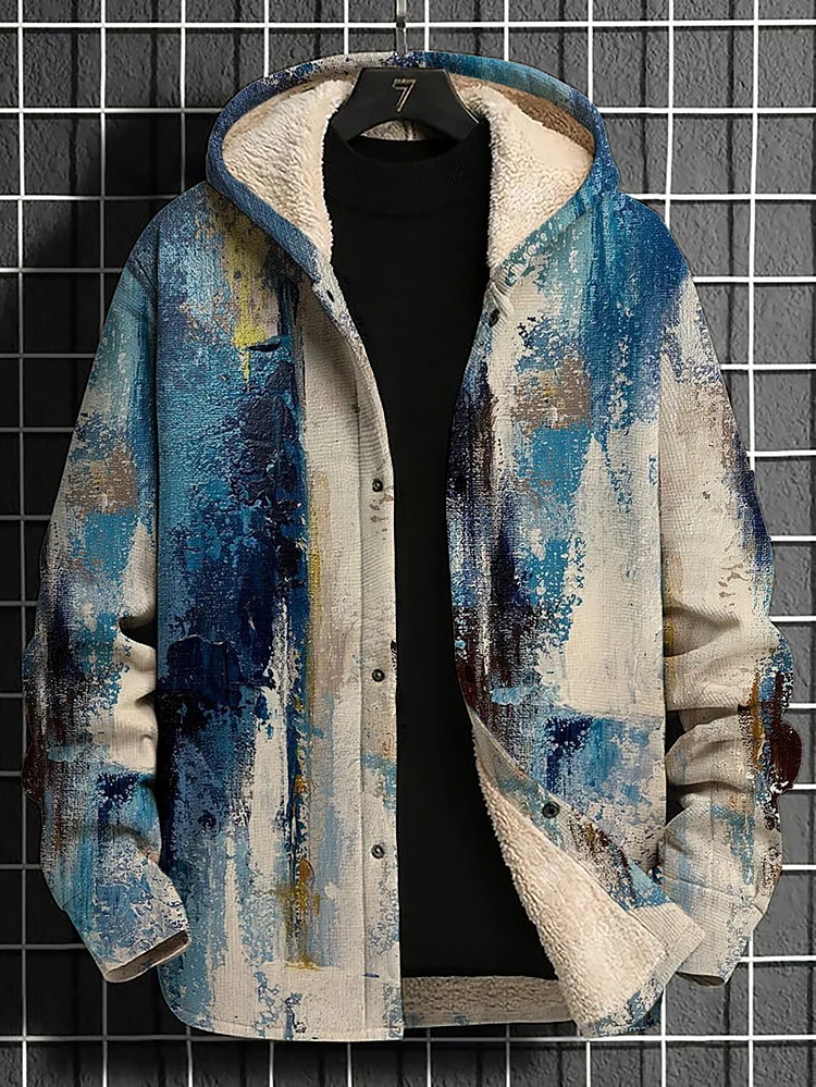 Men's Abstract Oil Painting Art Print Long Sleeve Hooded Coat