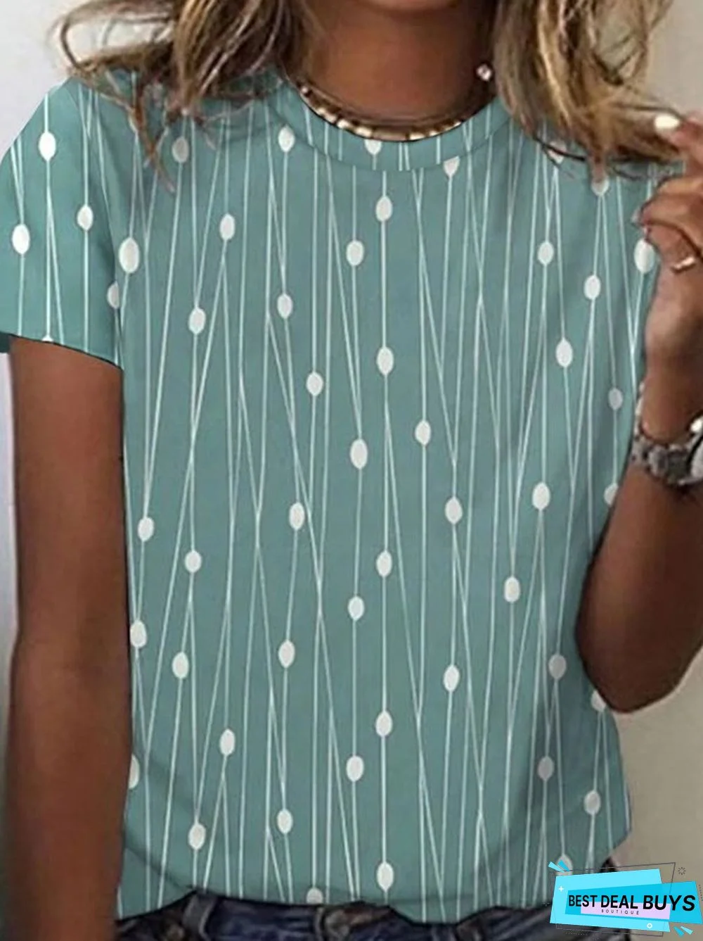 Women's Casual Holiday Weekend Floral Painting T shirt Tee polka dots Short Sleeve Print Geometric Round Neck Basic Top