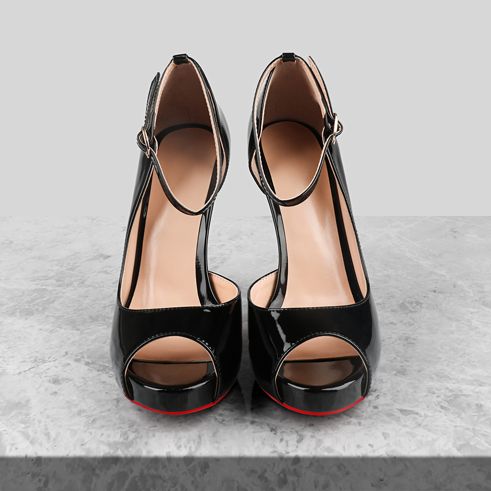 120mm/4.72 Inch Red Bottom Ankle Strap Platform Party Open Toe Slim High Heels