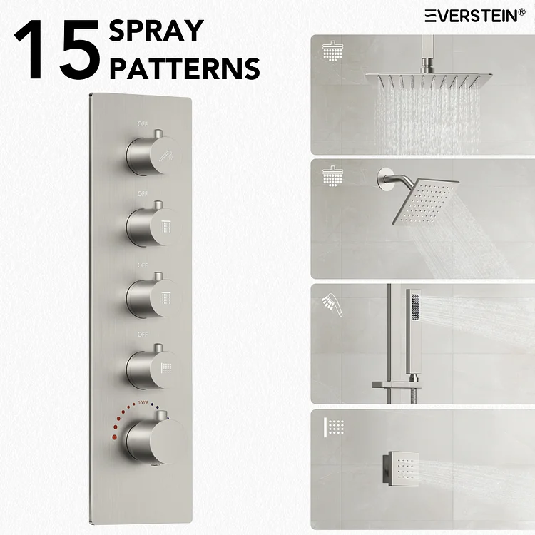 1-Spray Patterns 16 in. Ceiling Mount Rainfall Fixed Shower Head with Silicone Nozzle in Brushed Nickel 1-Spray Patterns 16 in. Ceiling Mount Rainfall Fixed Shower Head with Silicone Nozzle in Brushed Nickel