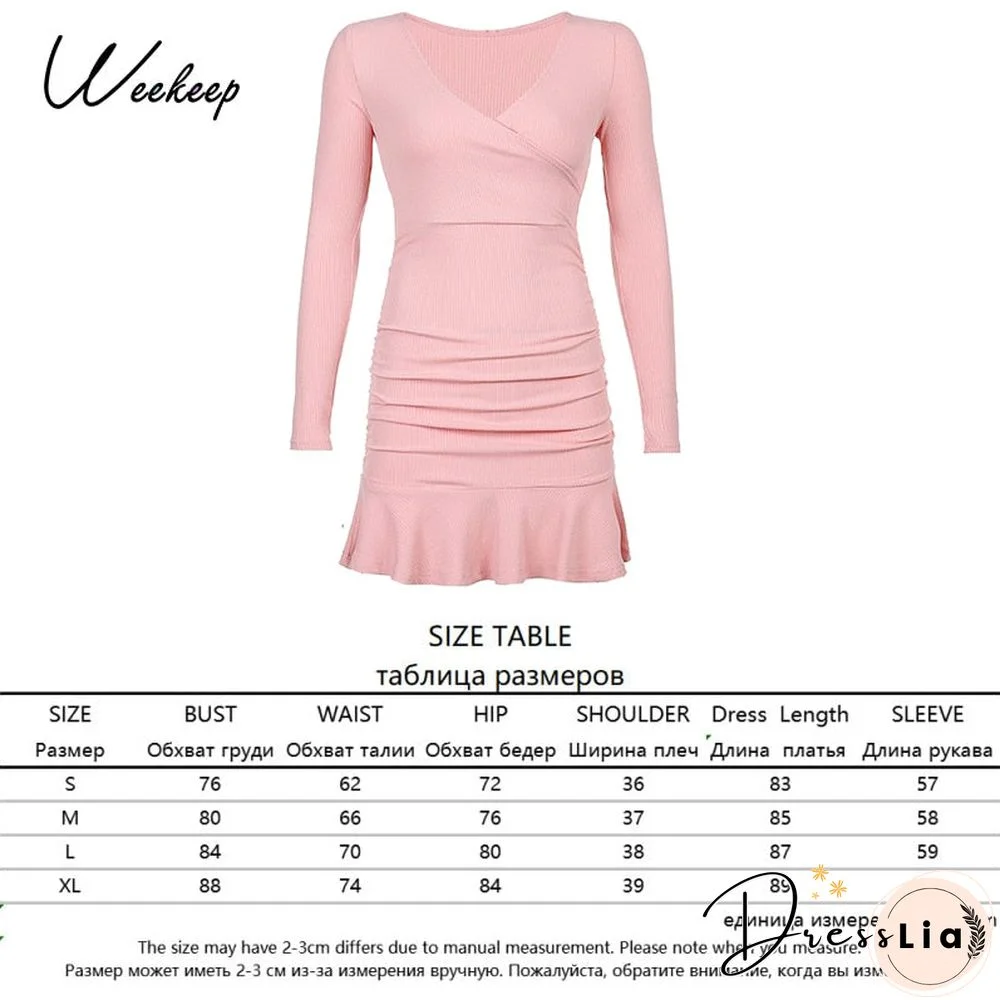 Weekeep Sexy Side Split Square Collar Long Sleeve Spring Dress Women Knitted Bodycon Party Clubwear Mini Dresses