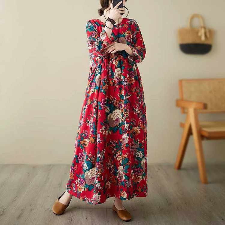 Vintage Floral Long Sleeve Maxi Dress