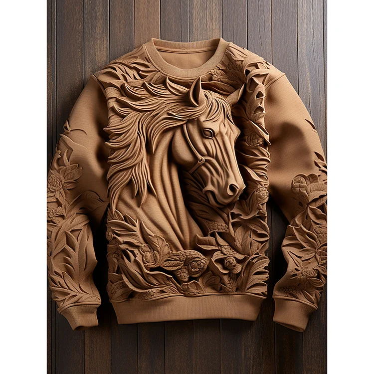 Vintage Art Horse Round Neck Sweatshirt