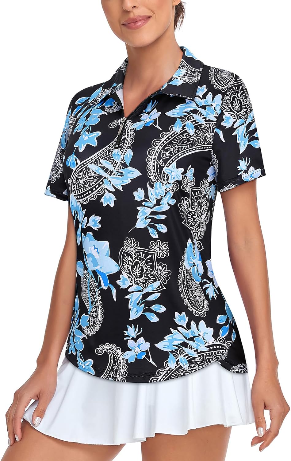 Women's Golf Polo Shirts Short Sleeve Quarter Zip Pullover Moisture Wicking Workout Tops