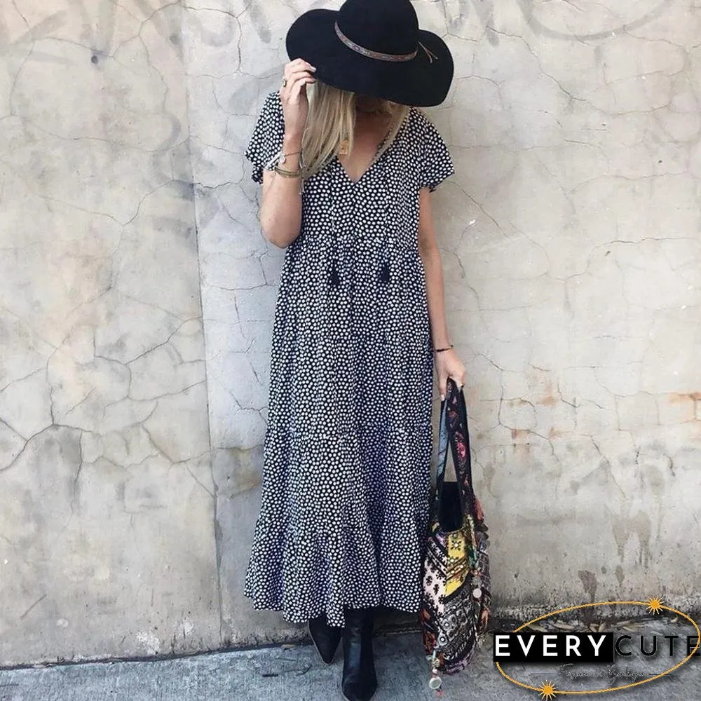 Boho Flutter Sleeves Polka Dot Midi Dress