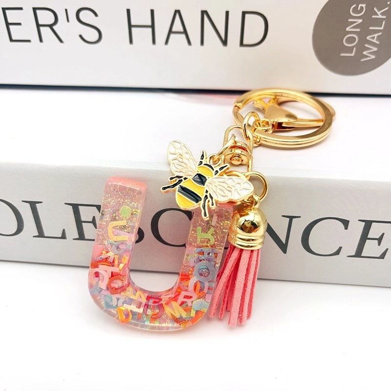 Retro Classic Style Letter Bee Resin Women’s Bag Pendant Keychain