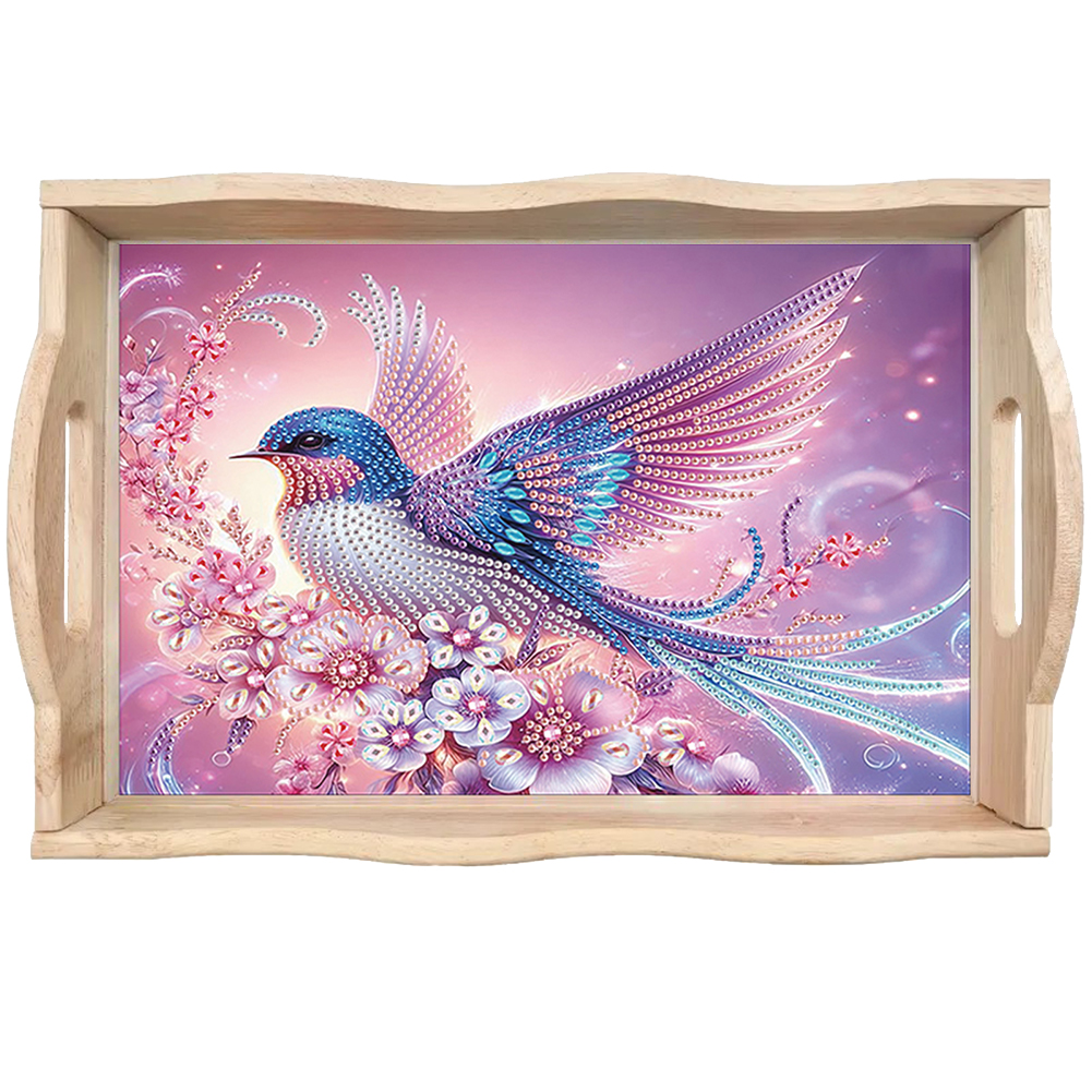 Diamond Painting Wooden Serving Tray Diamond Art Dining Plate (Flower Bird)