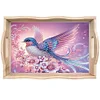 (US Local)Diamond Painting Wooden Serving Tray Diamond Art Dining Plate (Flower Bird)