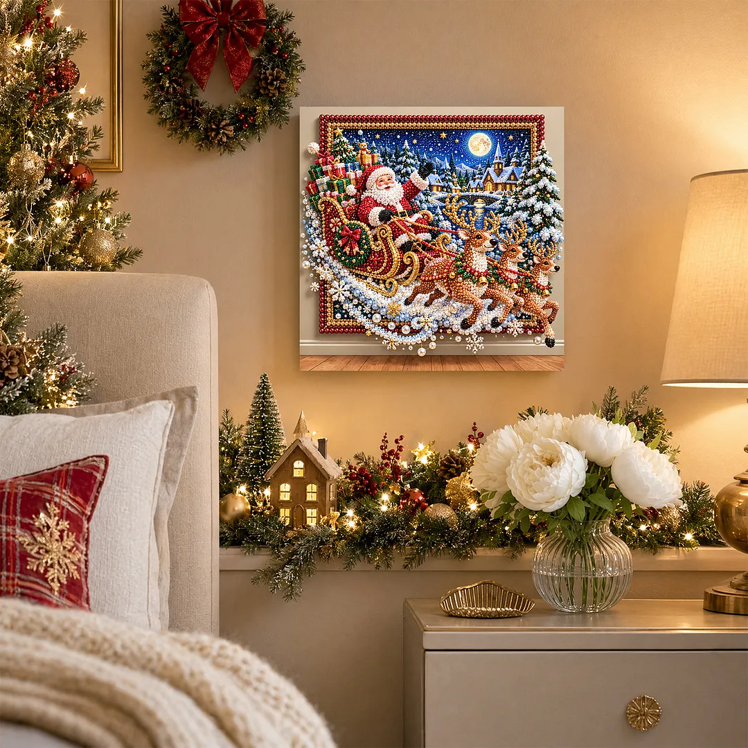 Framed Pearl Painting Kit Santa Claus Night 11.81x11.81in