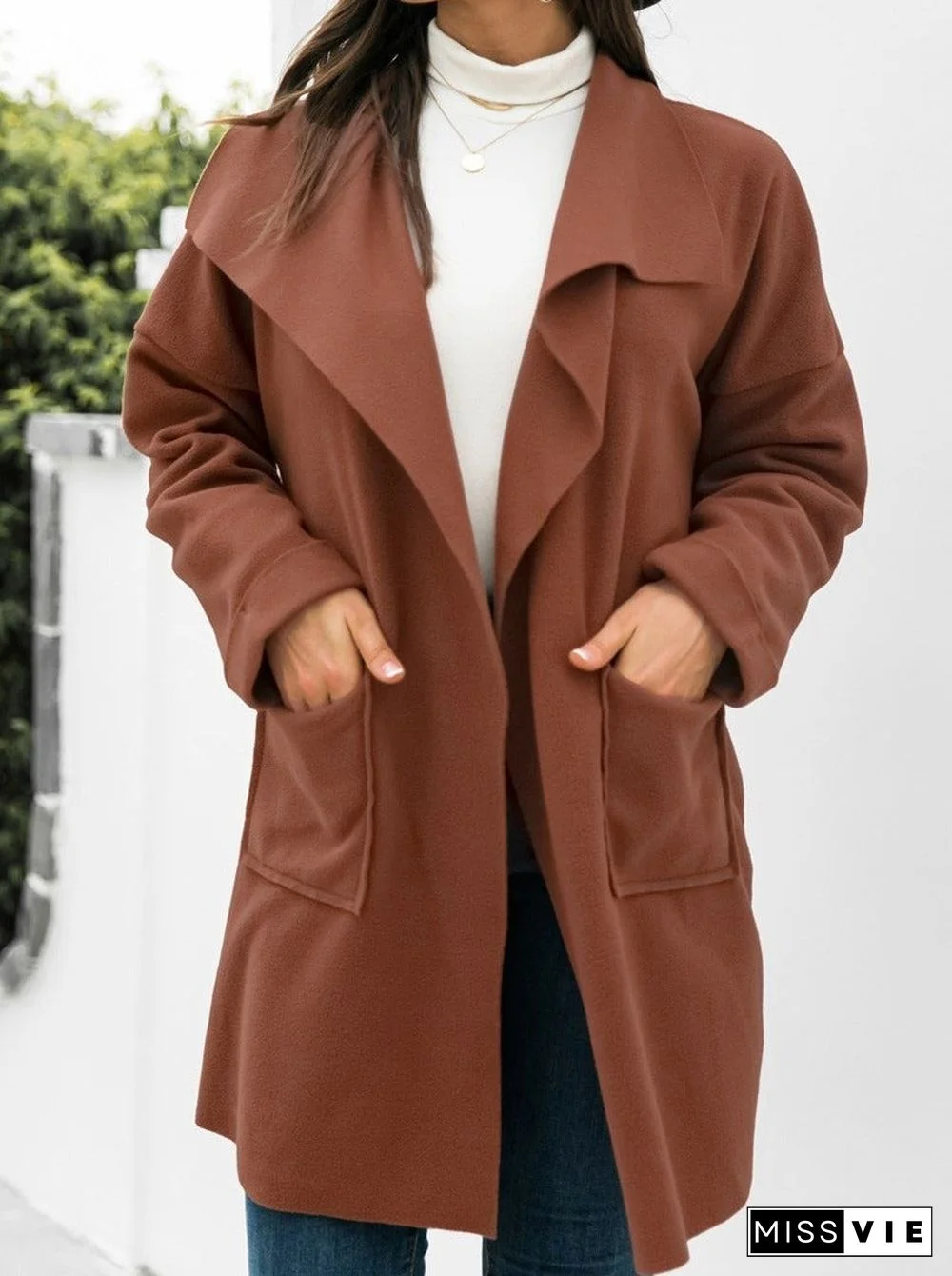 Casual Solid Color Lapel Long Sleeve Coat