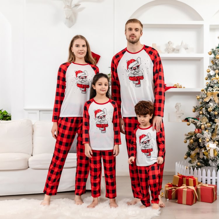 Christmas Dog Letter Plaid Christmas Family Pajamas Sets