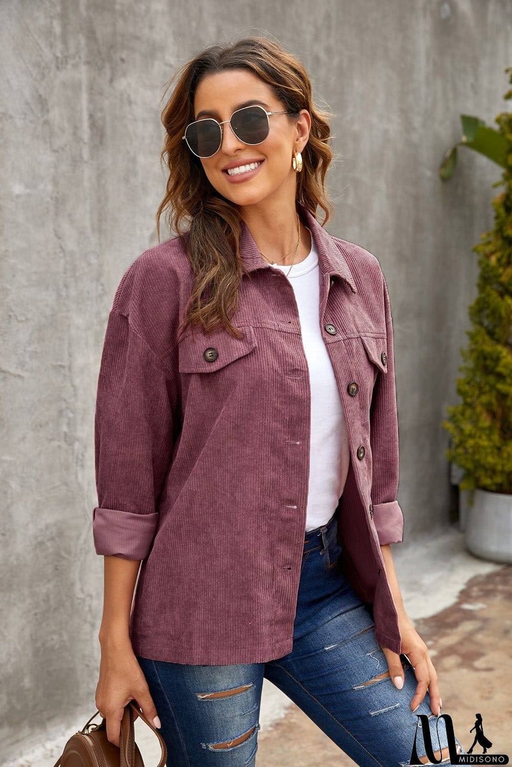 MidiSono - Fall Corduroy Shirt Coat