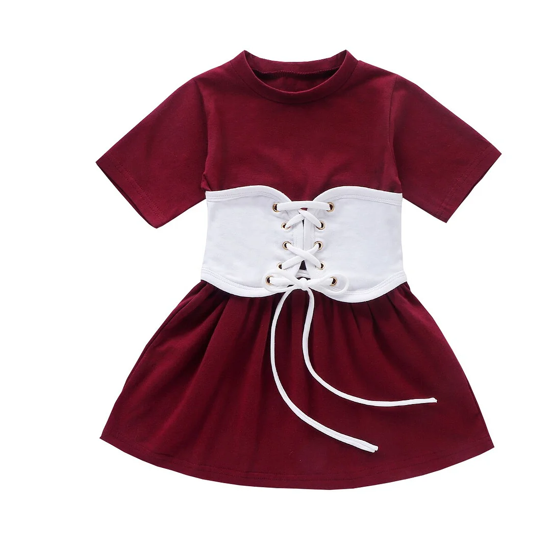 2020 Baby Summer Clothing 1-6T Infant Kids Baby Girls Fashion Dress Belt Short Sleeve Solid Shirt Dress Slim Gown
