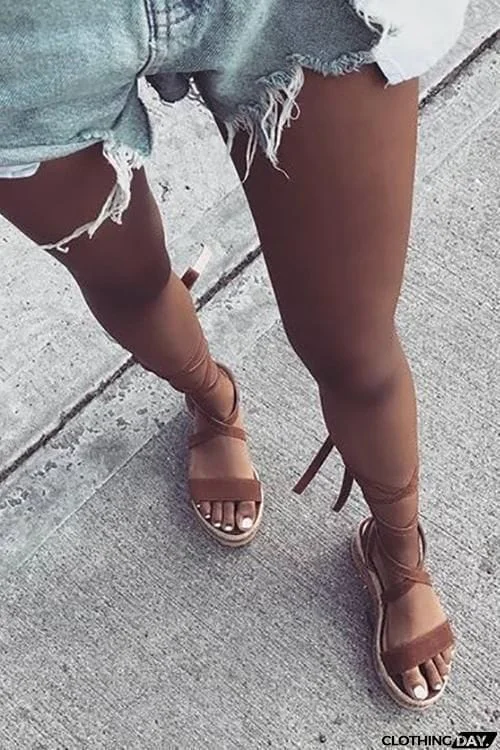 Lace Up Straw Wedges Sandals