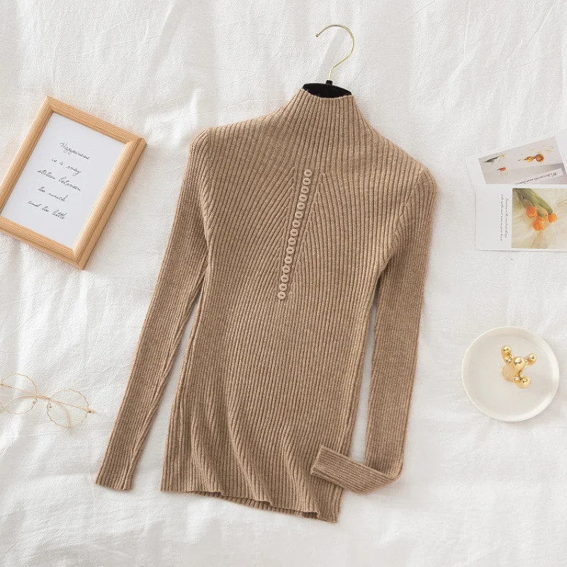 Uveng Uveng Collar Sweater Bottomed Women's Long-Sleeved Top 2024 Autumn And Winter New Button Tight Knitted Shirt