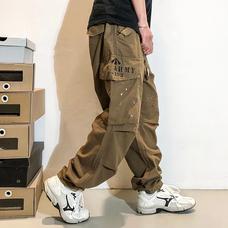Aonga 2025 Japanese Streetwear Fashion Trends Cargo Pants Men Clothing Harajuku Casual Harem Trousers High Quality Khaki Joggers aonga
