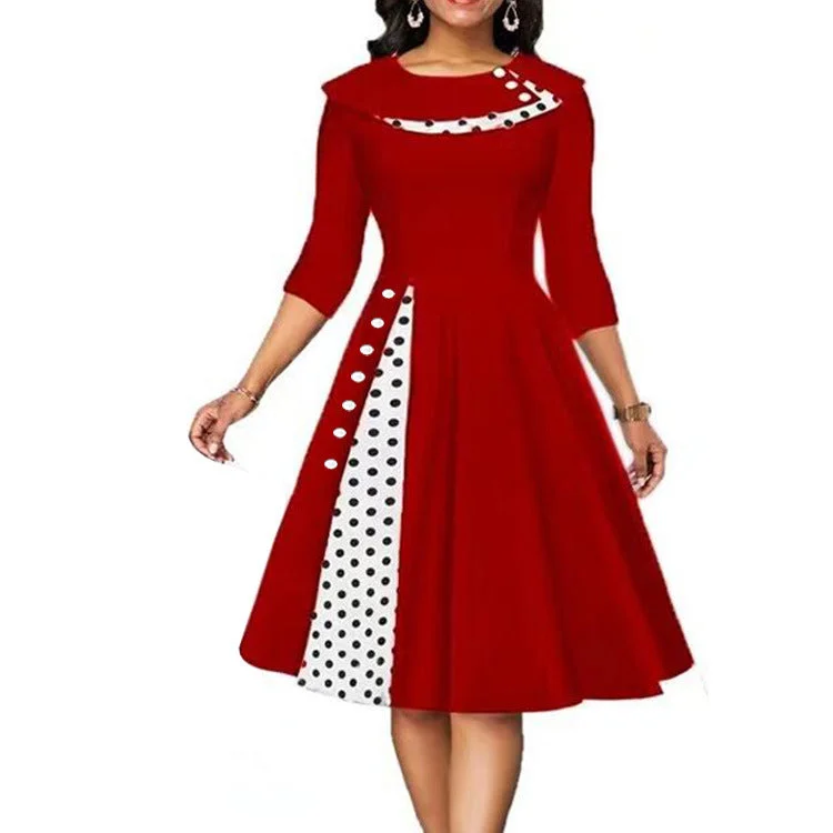 Uveng Retro Printing Dot Cinched Swing Dress