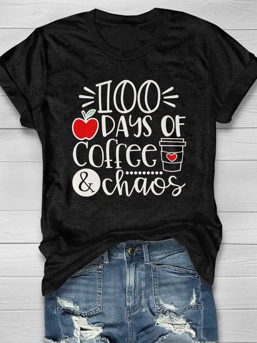 100 Days Of Coffee Print Short Sleeve T-shirt