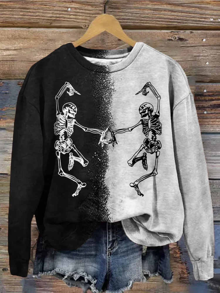 Wearshes Dancing Skeleton Contrast Color Washed Sweatshirt