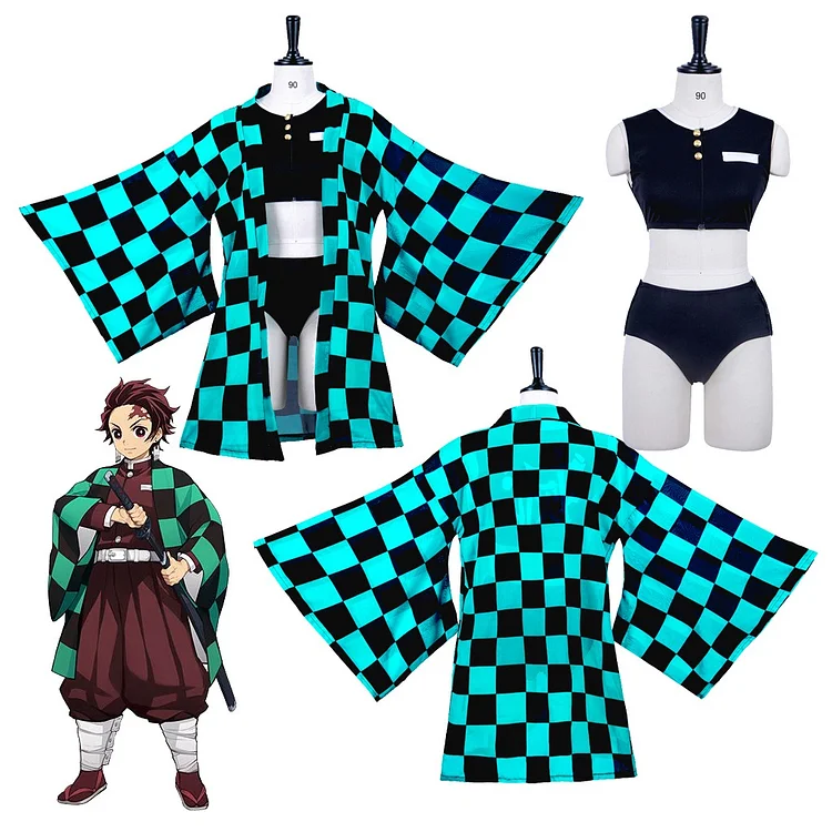 Demon Slayer Kamado Tanjirou Women's Swimsuit Sexy Bikini Bathing Suit Cosplay Costume