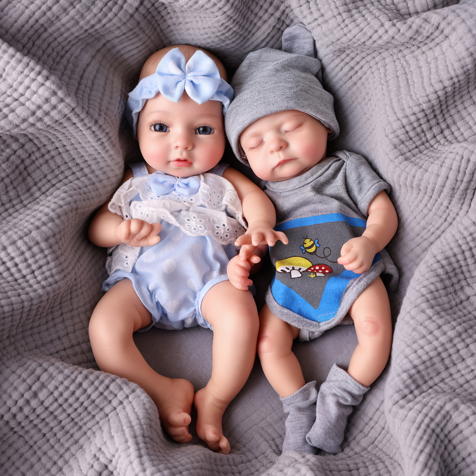 Babeside Noah 12' Realistic Silicone Sleeping Baby Little Infant Boy Best Gift for Kids Blue-12 Inches-Twins