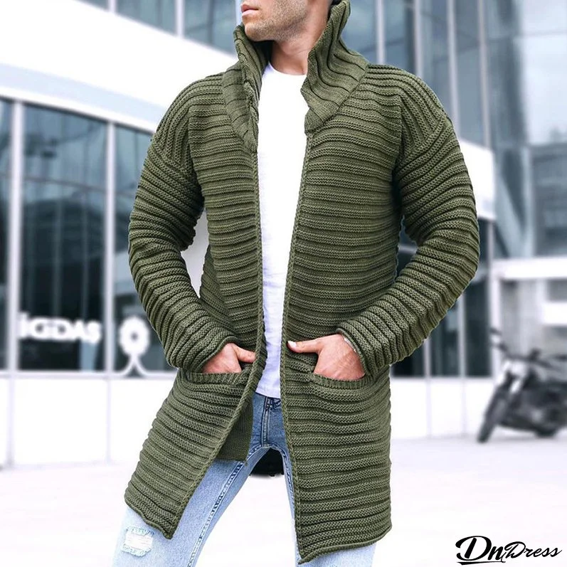 Autumn And Winter Cardigan Men's Solid Color High Collar Long Sleeve Knitting Sweater Coat