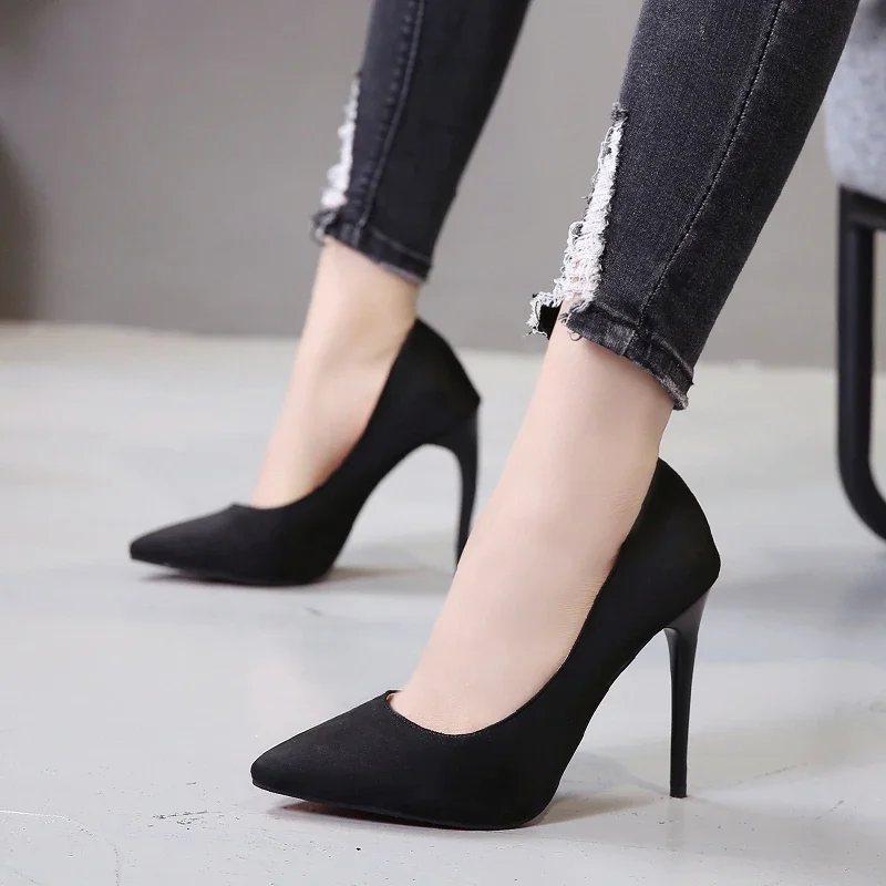 Qengg Size High Heels Women 2022 New Spring and Autumn Pointed Toe Shallow Mouth Suede Fine Heel Fashion Women's Shoes