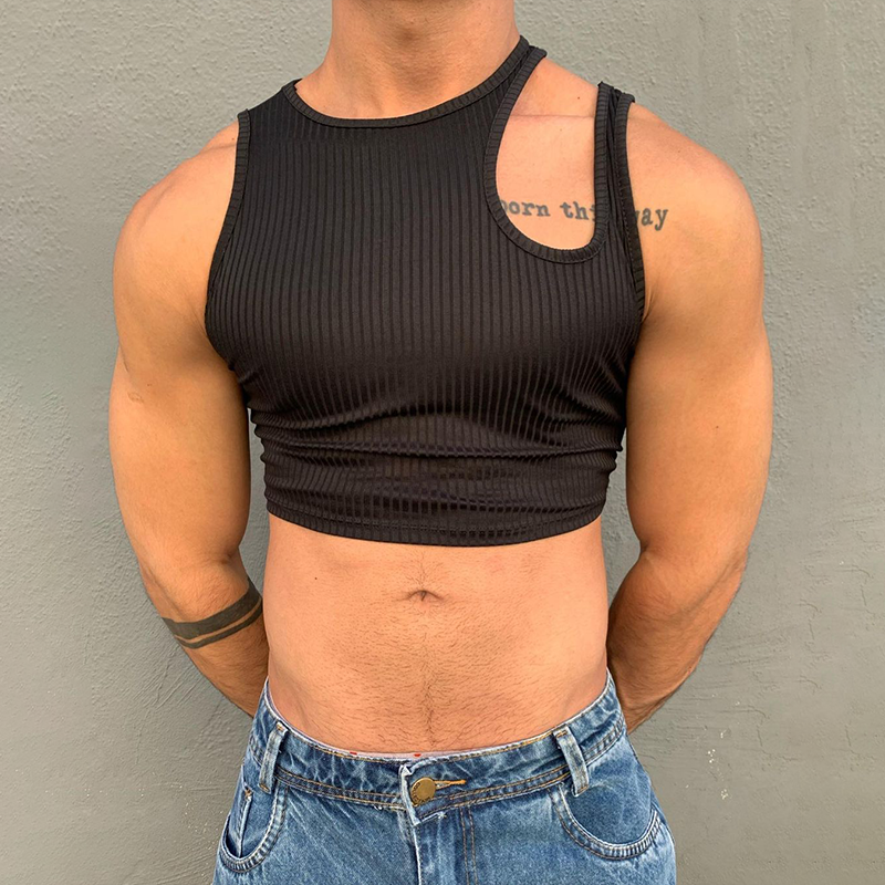 Men's Sexy Asymmetric Cropped Knit Tank Top-inspireuse