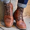 Men's Vintage Western Style Lace-up Leather Boots by Inlyline