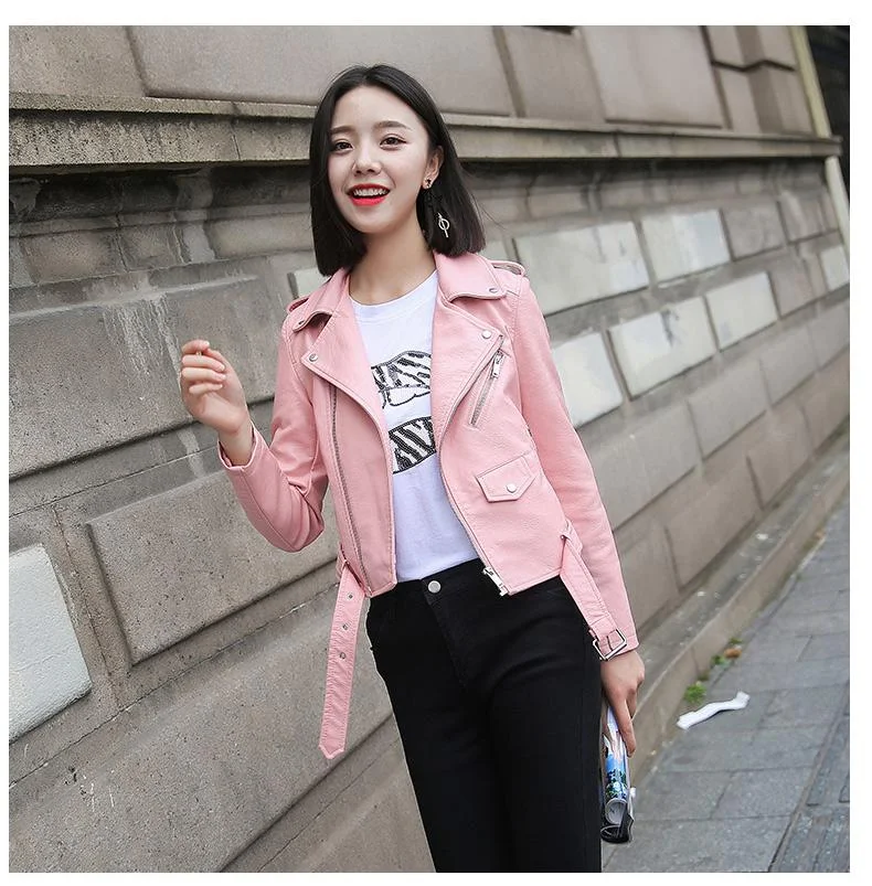 Ftlzz Pu Leather Jacket Women Fashion Bright Colors Black Motorcycle Coat Short Faux Leather Biker Jacket Soft Jacket Female