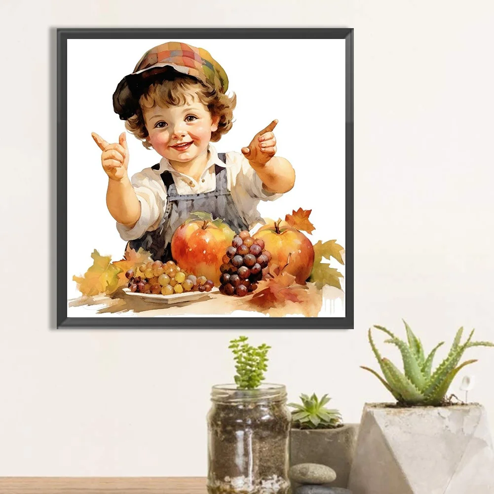 Diamond Painting - Full Round Drill - Harvest Farm Kid(Canvas|40*40cm)