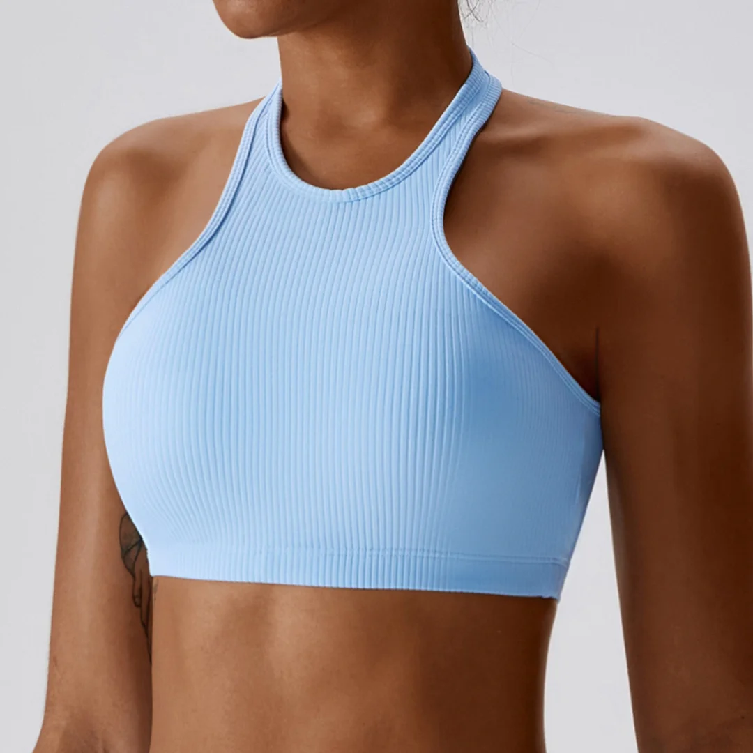 Summer solid thread halterneck quick-drying sports bra