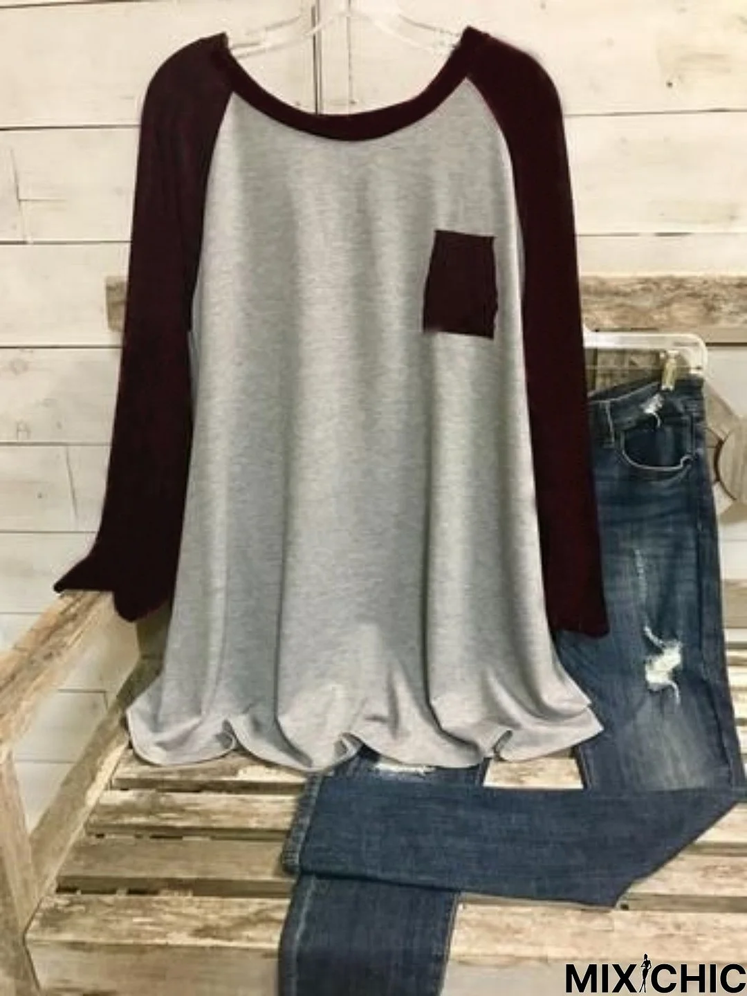 Casual Long Sleeve Round Neck Tunic Top