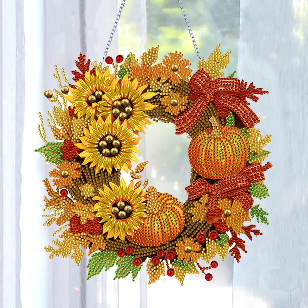 DIY Autumn Pumpkin Acrylic Single Side Special Shaped Diamond Painting Wreath Ornament