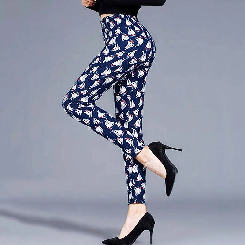 CUHAKCI Printed Leggings Women Workout Polyester High Waist Leggins Fitness Gym Activewear Pencil Pants