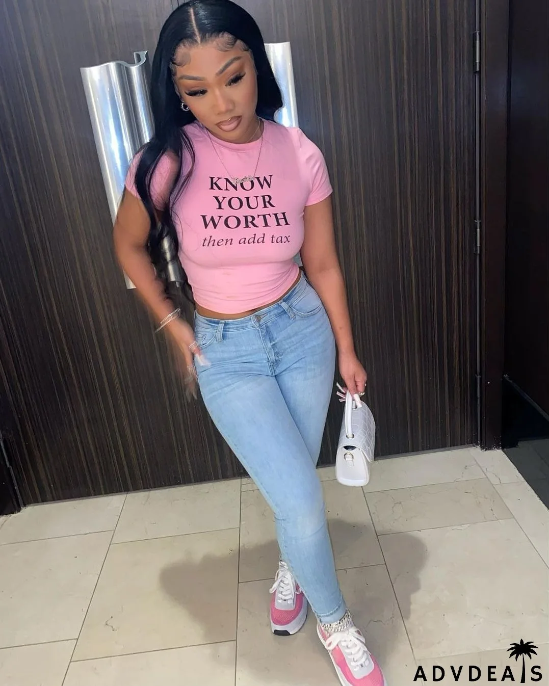 Summer Ladies Letter Fashion Print Round Neck T-shirt