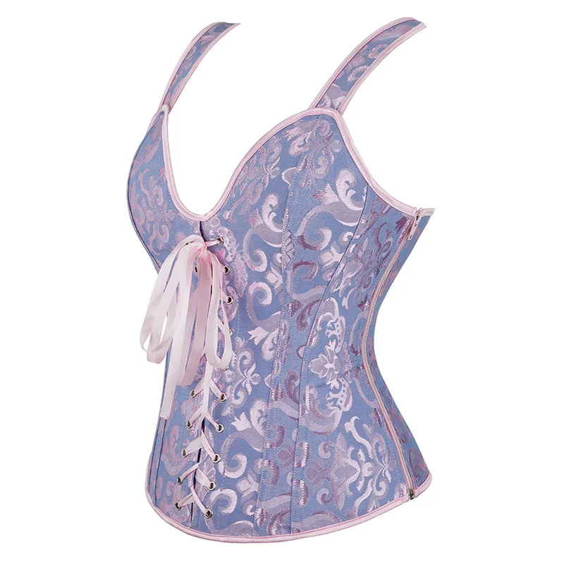 Billionm Corset Top With Straps Sexy Bustier Zipper Brocade Vest Lingerie Plus Size Gothic Overbust Corselet For Women Outfit