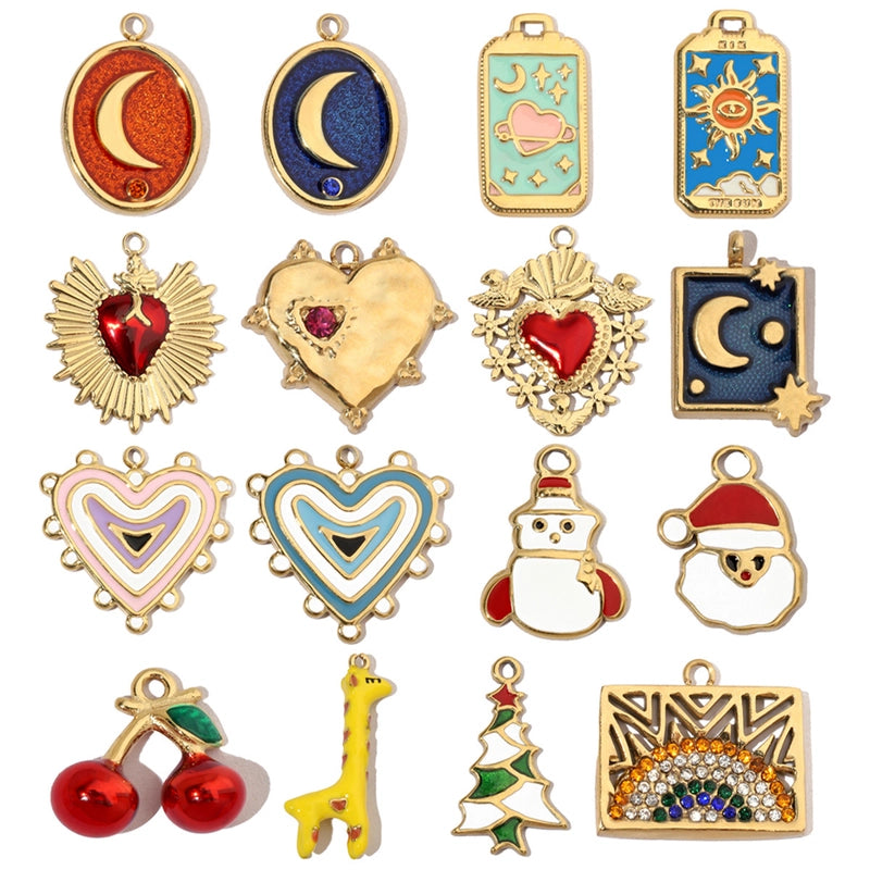 3 PCS/Package 13 * 20mm 14*27mm 28*39mm Titanium Steel Rhinestones Santa Claus Cherry Snowman Pendant Jewelry Accessories