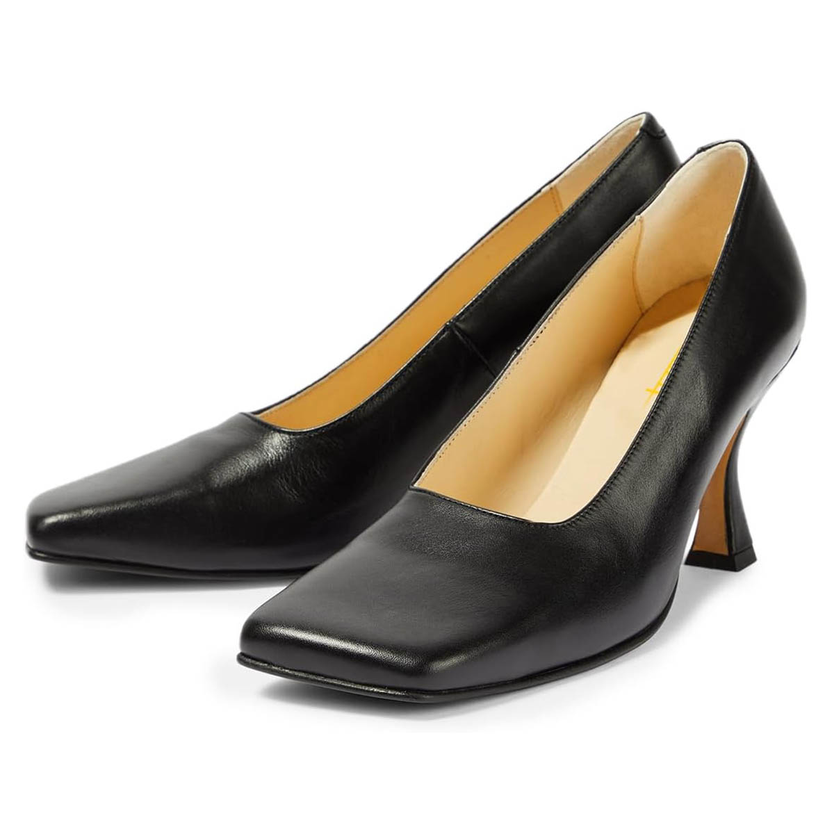 Elegant Vegan Leather Slip-On Square Toe Flared Heel Black Pumps Nicepairs